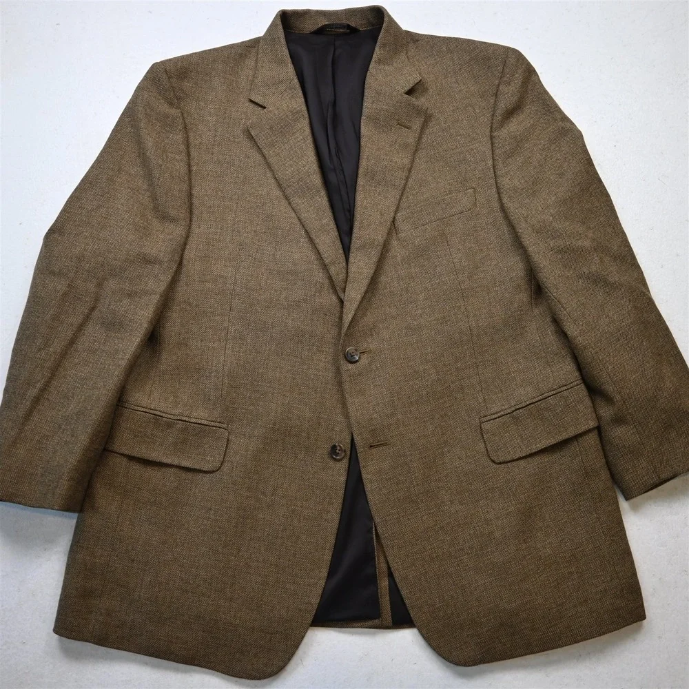 Jos A Bank 44R Brown Blanketweave 100% Wool Mens Blazer Suit Jacket Sport Coat